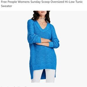 Free People Sunday scoop neck tunic sweater dress hilo cerulean blue chunky knit